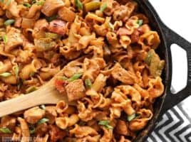 Creamy Chicken Fajita Pasta is a fast and delicious weeknight meal the whole family will love. BudgetBytes.com