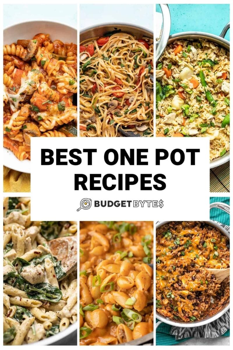 Collage of one pot recipes with title text in the center.