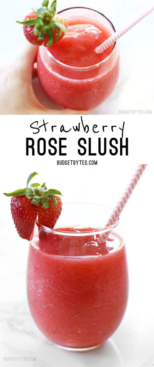 Strawberry Rosé Slush is the perfect refreshing frozen summer drink. BudgetBytes.com