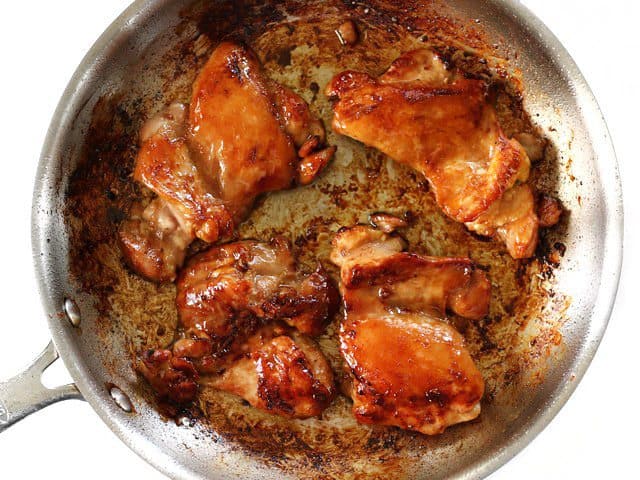 Cook Chicken thighs through in Skillet