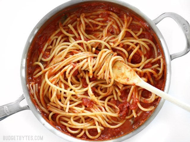 Add Pasta to Butter Tomato Sauce in the skillet