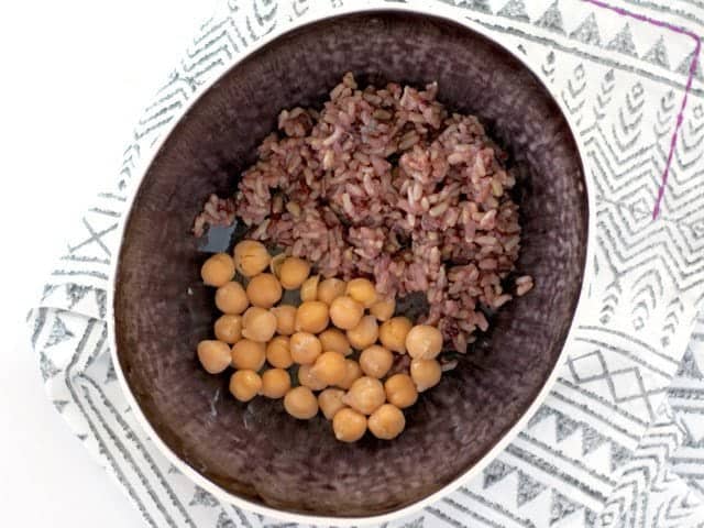 Building bowl, layer one chickpeas and wild rice 