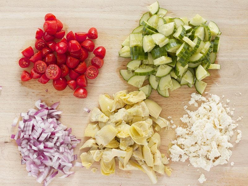 Chopped Vegetables on a wooden cutting board