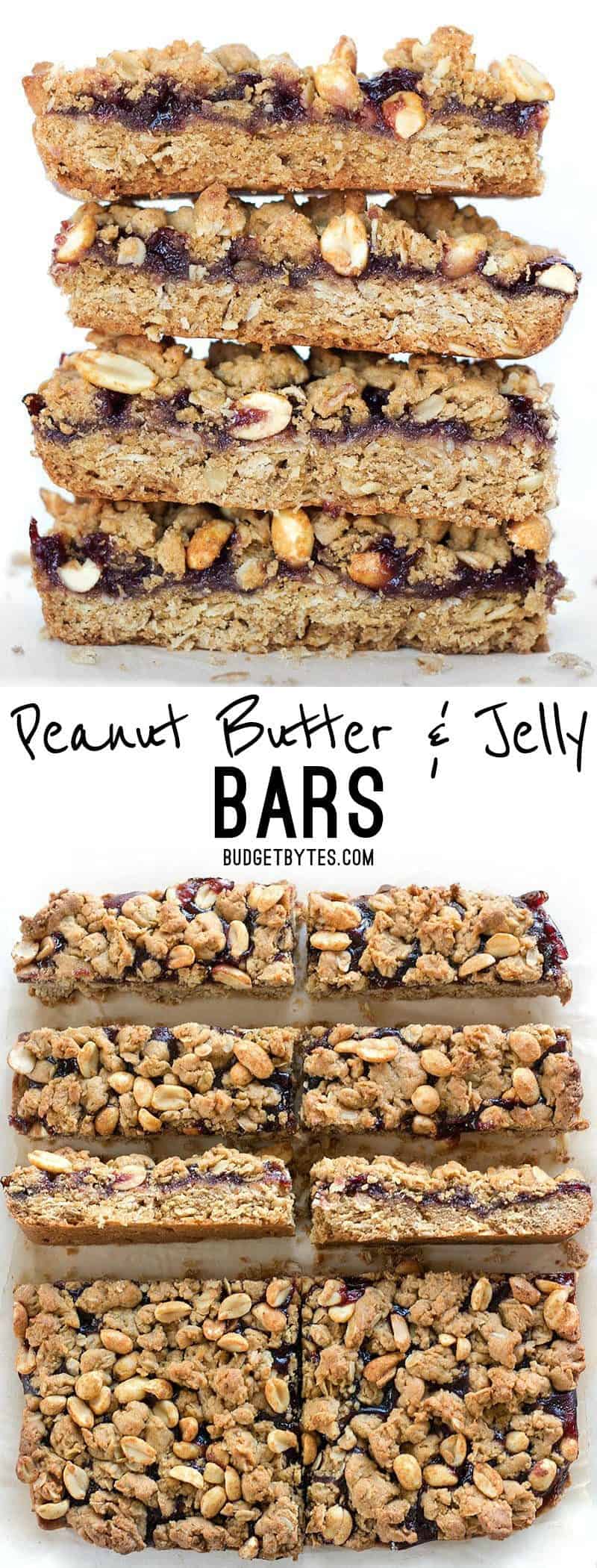 Peanut Butter and Jelly Bars are the perfect salty sweet dessert to remind you of your childhood. BudgetBytes.com