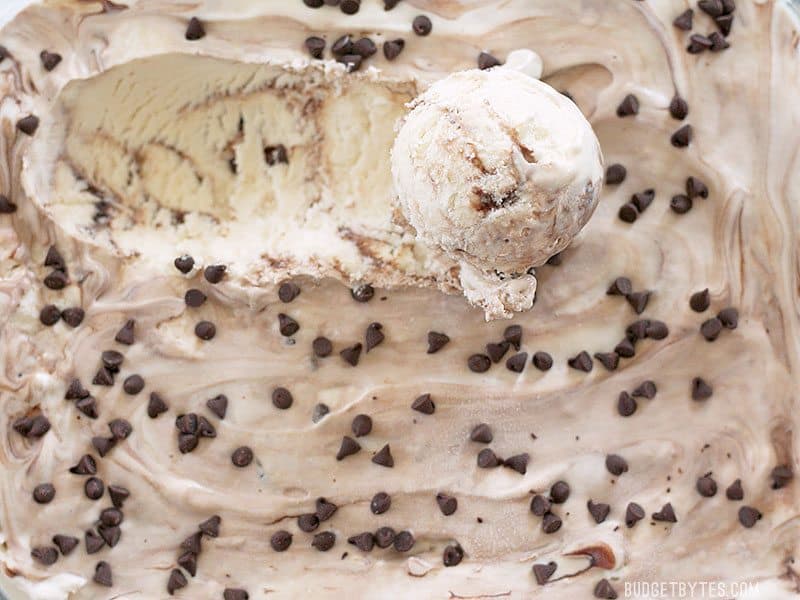 Overhead view of Scooped Ice Cream close up