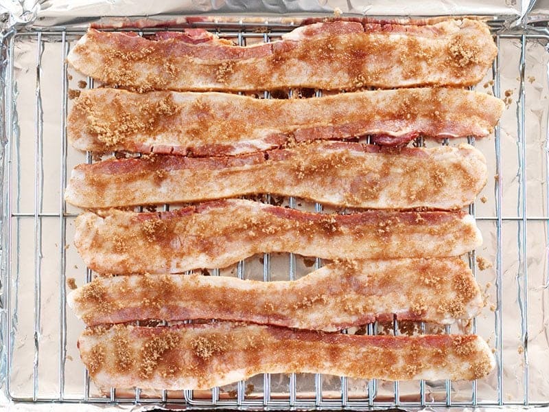 Uncooked Brown Sugar Bacon ready to go into the oven