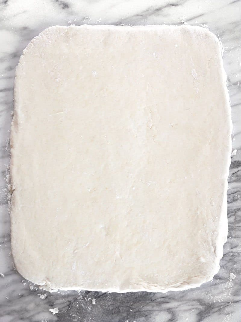 Rolled Out Biscuit Dough in a rectangle