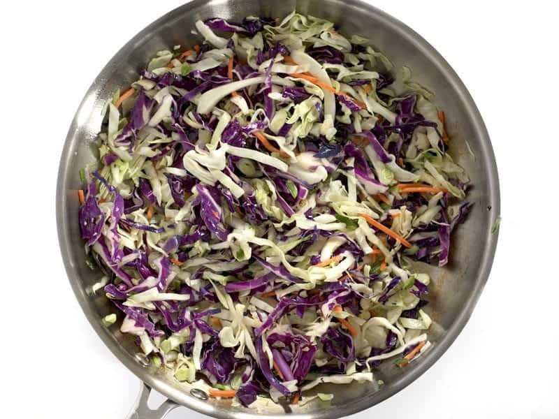 Sautéed Slaw Mix in the skillet