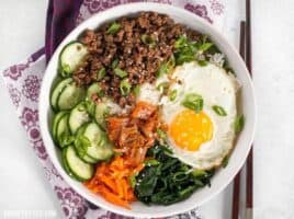 Bibimbap is the ultimate bowl meal with plenty of color, flavor, and texture to keep your taste buds happy and your stomach full. BudgetBytes.com