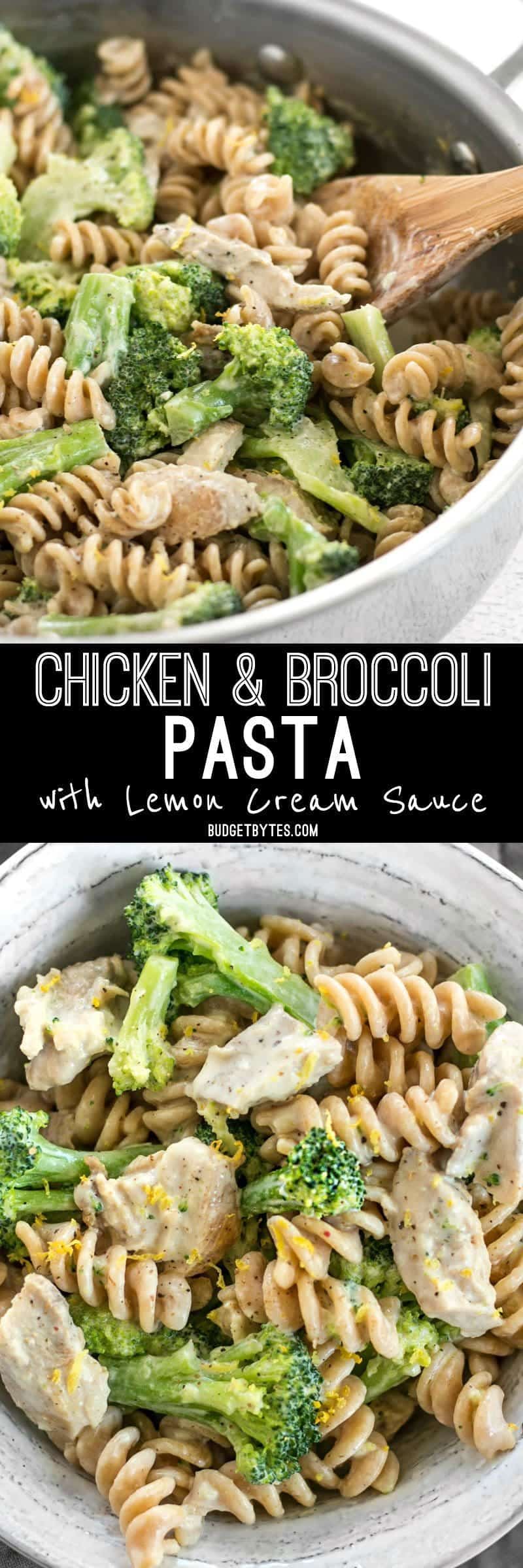 This super luscious Chicken and Broccoli Pasta with Lemon Cream Sauce comes together quickly for a weeknight dinner and uses only a few simple ingredients. BudgetBytes.com