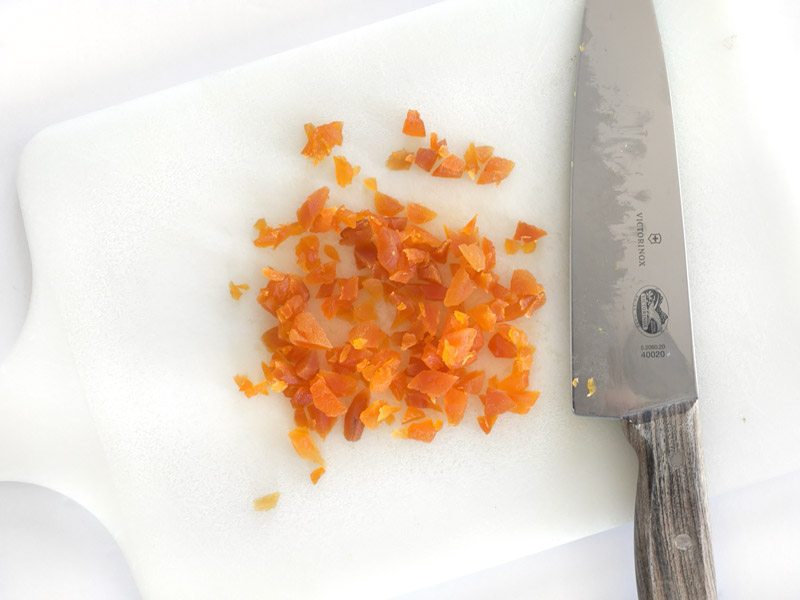 Chopped Apricots on a cutting board