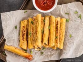 Creamy Black Bean Taquitos are an easy and tasty party treat for football games or just for fun! BudgetBytes.com