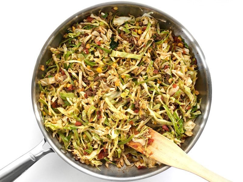 Add Shredded Cabbage to the skillet