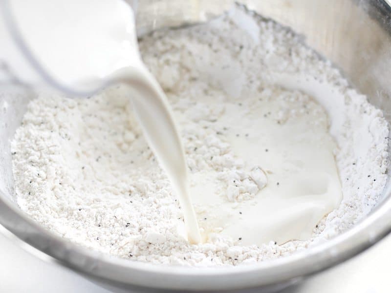 Add Heavy Cream to dry ingredients in the bowl