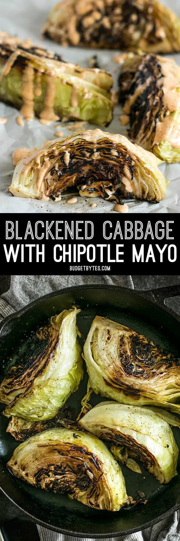 Blackened Cabbage is a fast and simple side dish that pairs beautifully with any grilled or BBQ meat. Add a creamy chipotle mayo for extra punch. BudgetBytes.com