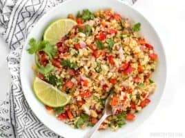 Riced cauliflower makes a filling low-carb base for this fresh and vibrant Thai-inspired Peanut Lime Cauliflower Salad. BudgetBytes.com