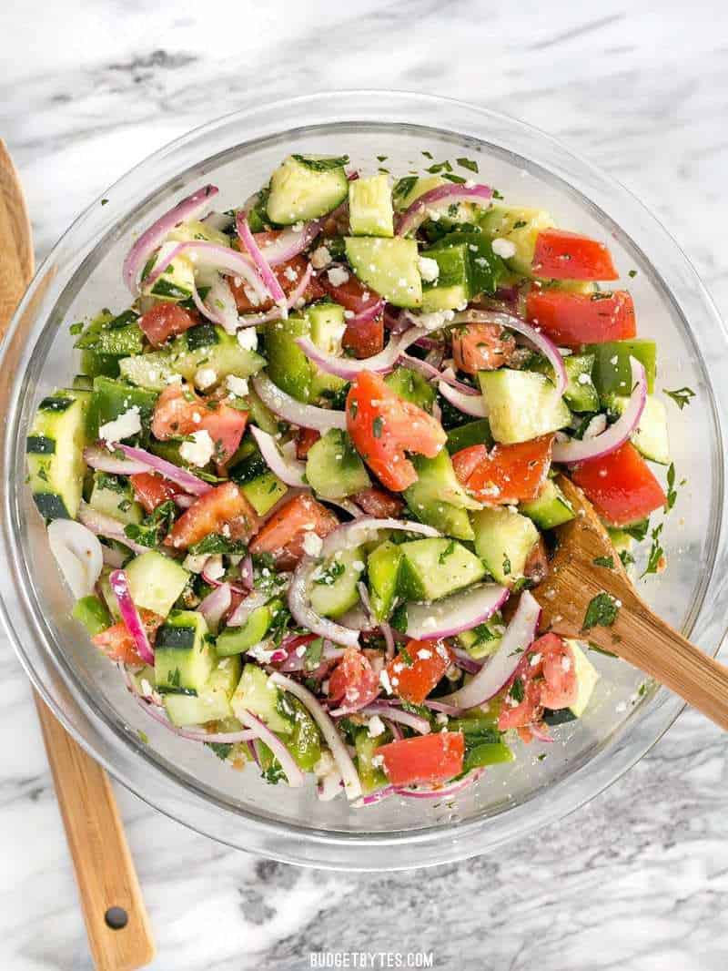 Overhead view of Super Fresh Cucumber Salad 