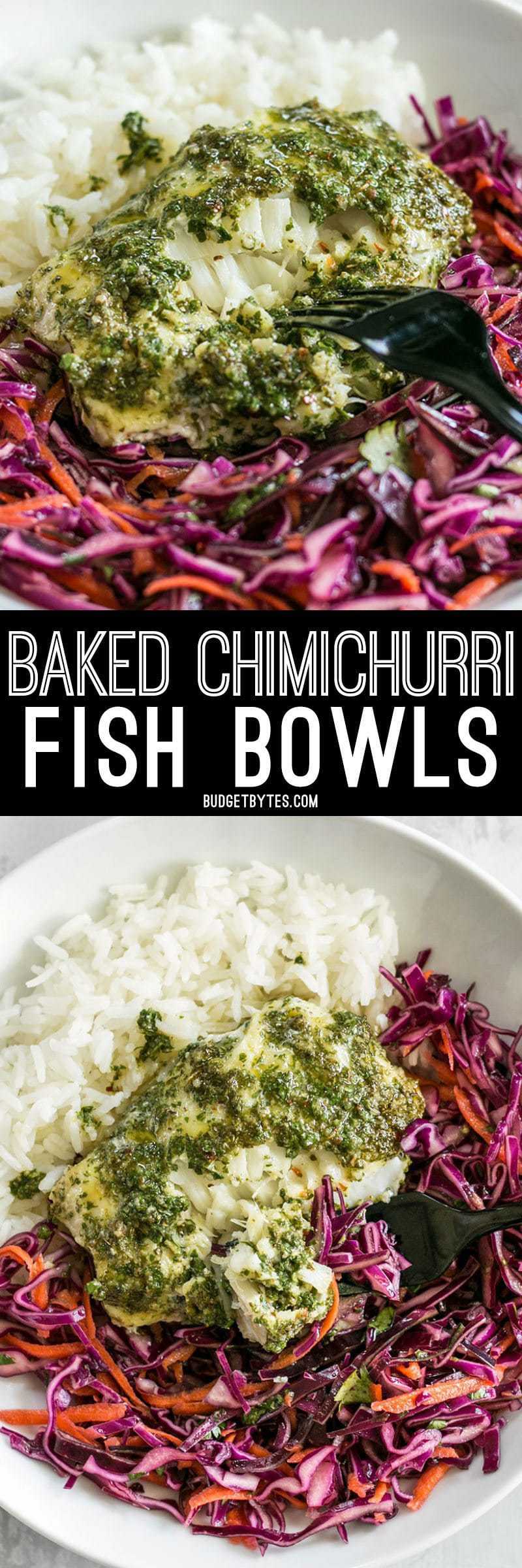 These light and fresh Baked Chimichurri Fish Bowls are simple to prepare and make great cold lunches for the rest of the week. BudgetBytes.com