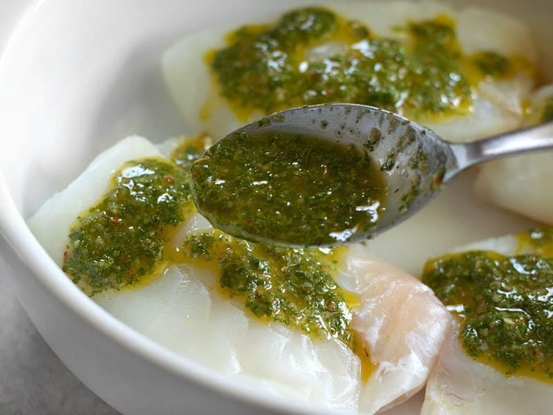 Coat Fish in Chimichurri in the baking dish