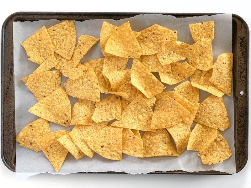 First Layer of Chips on the lined baking sheet