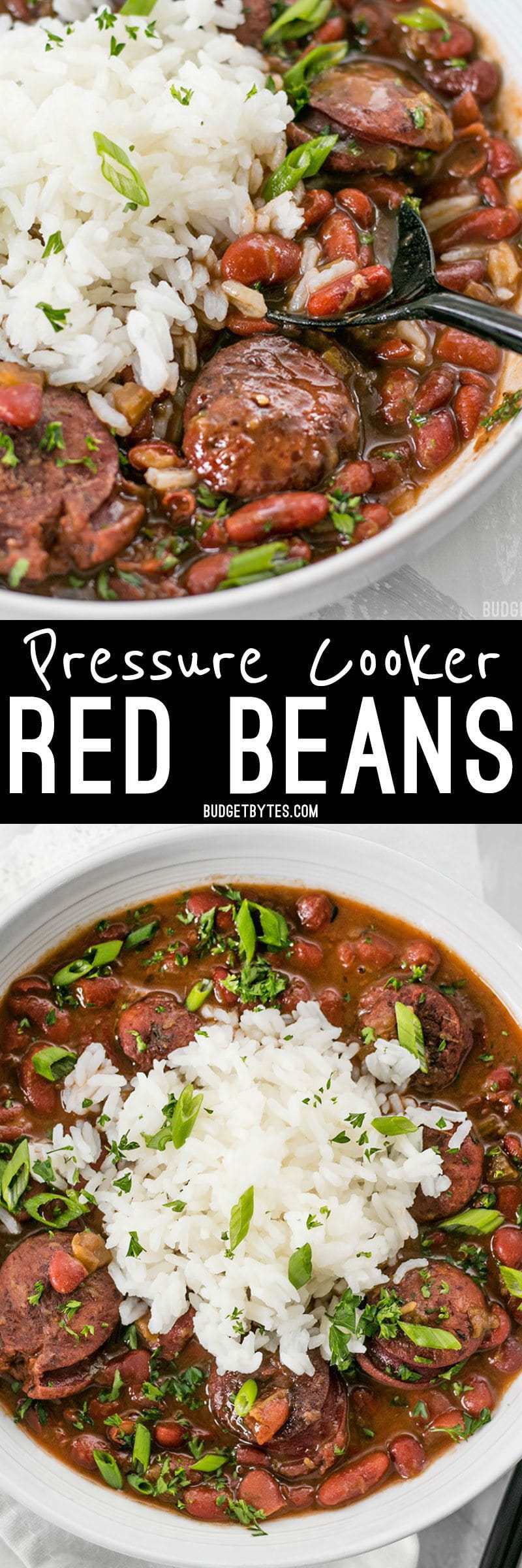 Pressure Cooker Red Beans are a fast, inexpensive, filling, and flavorful staple meal. It's a Louisiana tradition, but FASTER! BudgetBytes.com