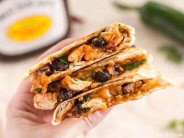 These Ultimate BBQ Chicken Quesadillas are packed with colorful ingredients and deliciously tangy BBQ sauce! #ad BudgetBytes.com