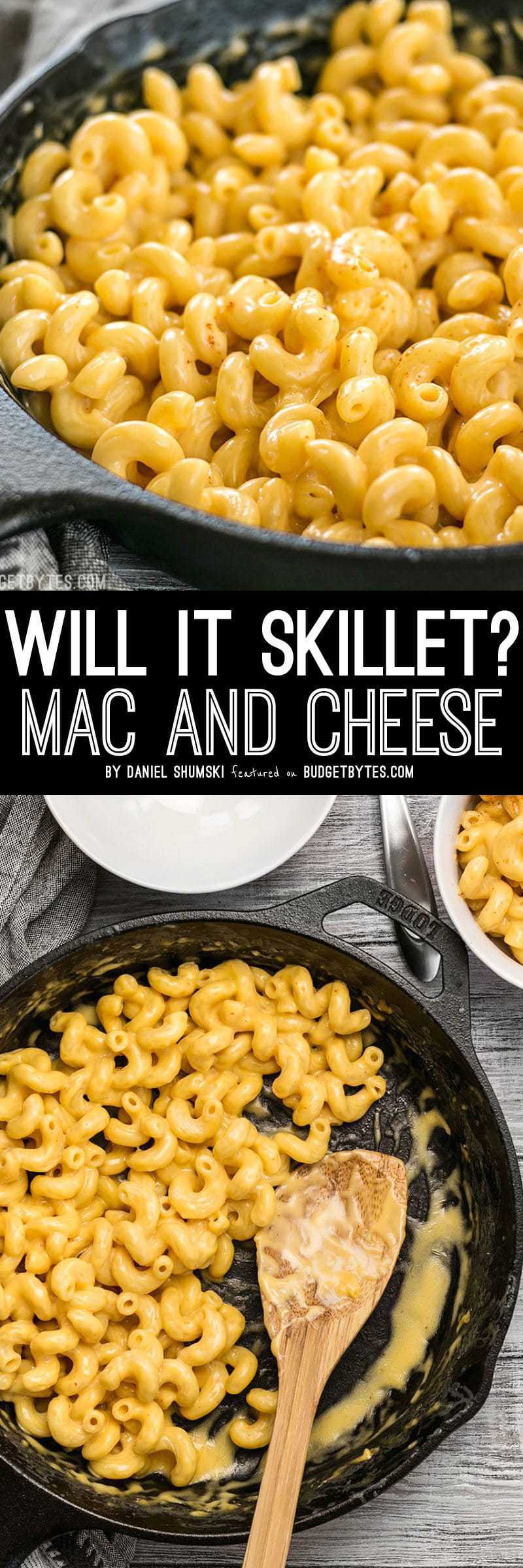 This incredible roux-less mac and cheese is rich, creamy, and only requires seven ingredients. Perfect for last minute weeknight dinners! BudgetBytes.com