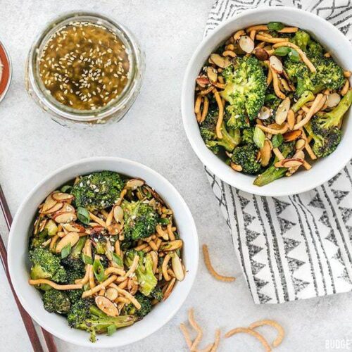 This crunchy, sweet, and salty Roasted Broccoli Salad with Almonds is my favorite way to get my vegetables and goes great with any Asian inspired meal. BudgetBytes.com