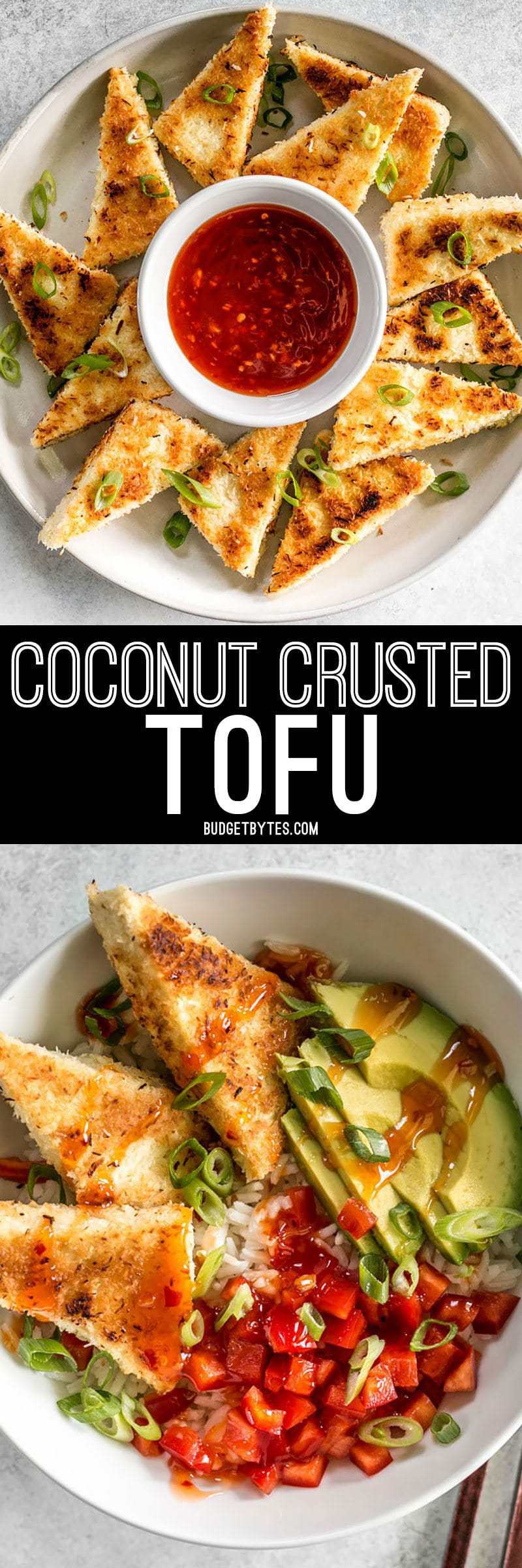 These subtly sweet Coconut Crusted Tofu dippers are the perfect vehicle for tangy sweet chili sauce. Serve as a snack or part of your favorite bowl meal. BudgetBytes.com