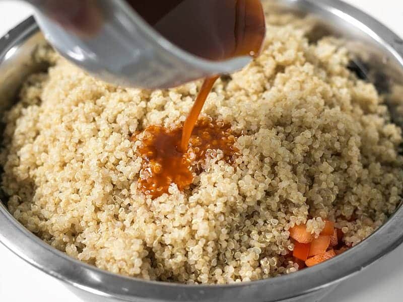 Combine Dressing Quinoa and Vegetables