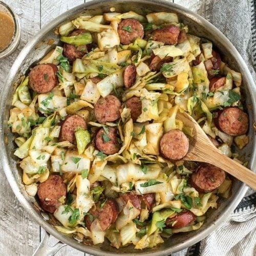 If you need a fast and easy weeknight dinner that is filling, flavorful, and low carb, this Kielbasa and Cabbage Skillet has you covered. BudgetBytes.com