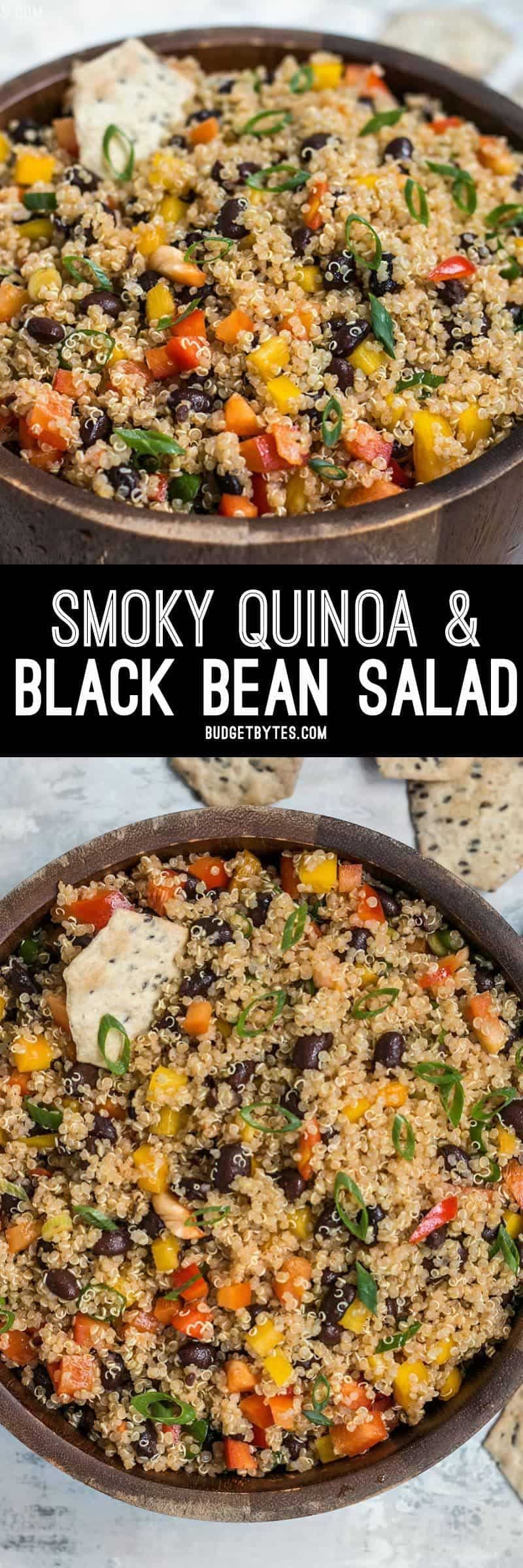 Whether enjoyed alone as a meal or as a side for grilled meat or fish, this Smoky Quinoa and Black Bean Salad is rich, smoky, and packed with flavor and nutrients. BudgetBytes.com