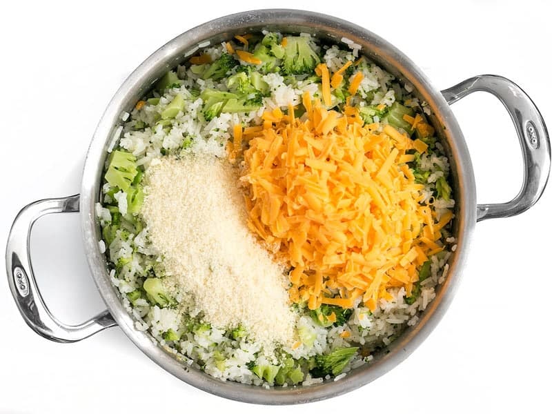 Add Cheeses to broccoli and rice