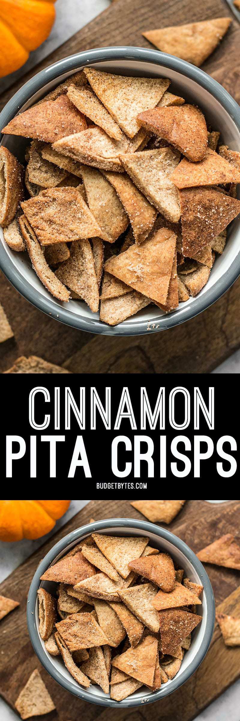 These Cinnamon Pita Crisps are a tasty little snack that's perfect for fall. Dip them into your favorite sweet treat or eat them on their own. BudgetBytes.com