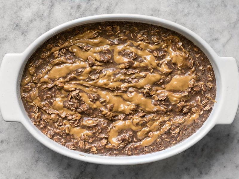 Peanut Butter Brownie Baked Oatmeal ready to bake