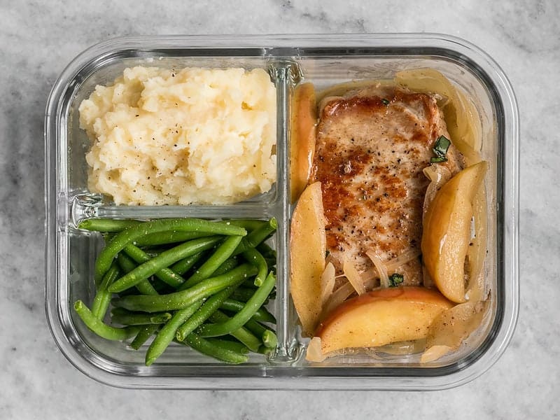 One Apple Spice Pork Chop meal prep container