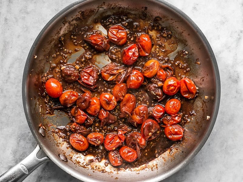 Balsamic Vinegar Rosemary and Butter with tomatoes in skillet