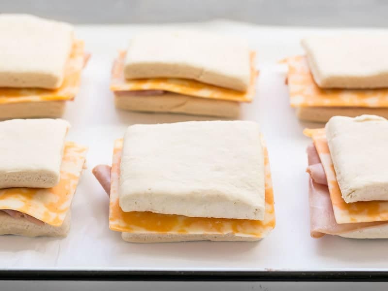 front view of unbaked Ham and Cheese Biscuits