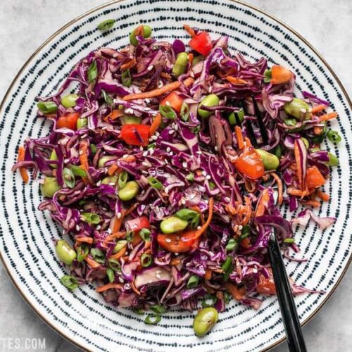 This simple Sesame Slaw makes a great side dish, or a bed for other items like gyoza, fried tofu, or grilled chicken. BudgetBytes.com