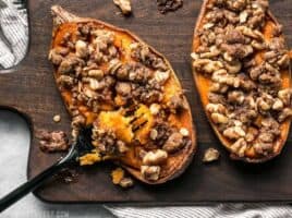 Streuseled Sweet Potatoes are an easy, deconstructed version of the classic sweet potato casserole that is manageable enough for weeknight dessert. BudgetBytes.com