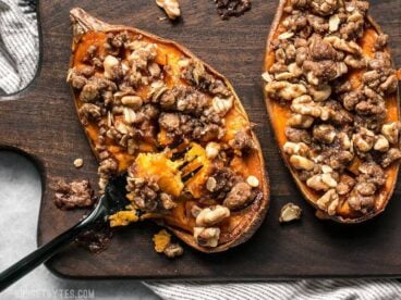 Streuseled Sweet Potatoes are an easy, deconstructed version of the classic sweet potato casserole that is manageable enough for weeknight dessert. BudgetBytes.com