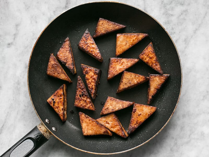 Cooked Tofu in skillet