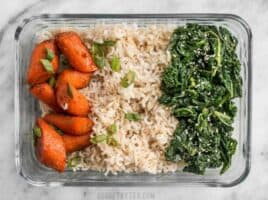 This Maple Miso Roasted Carrot Meal prep is easy, healthy, has tons of flavor, and plenty of ways to customize! BudgetBytes.com