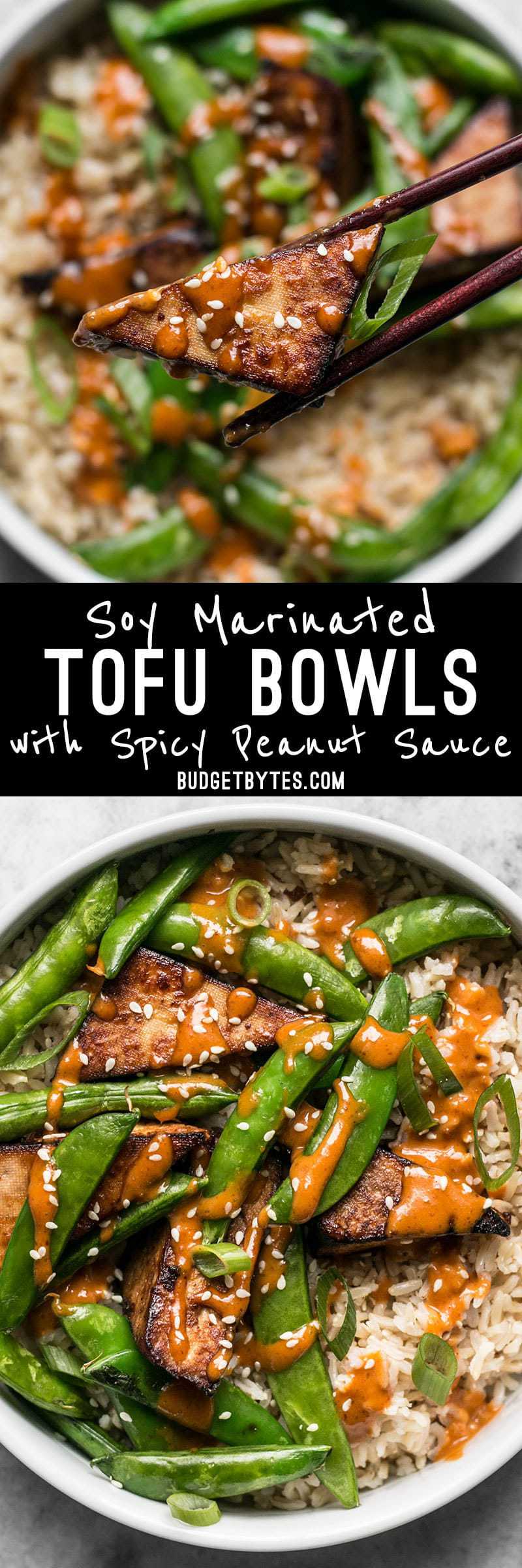 These vegan Soy Marinated Tofu Bowls are full of rich flavors and plenty of texture to keep your taste buds happy and your belly full. BudgetBytes.com