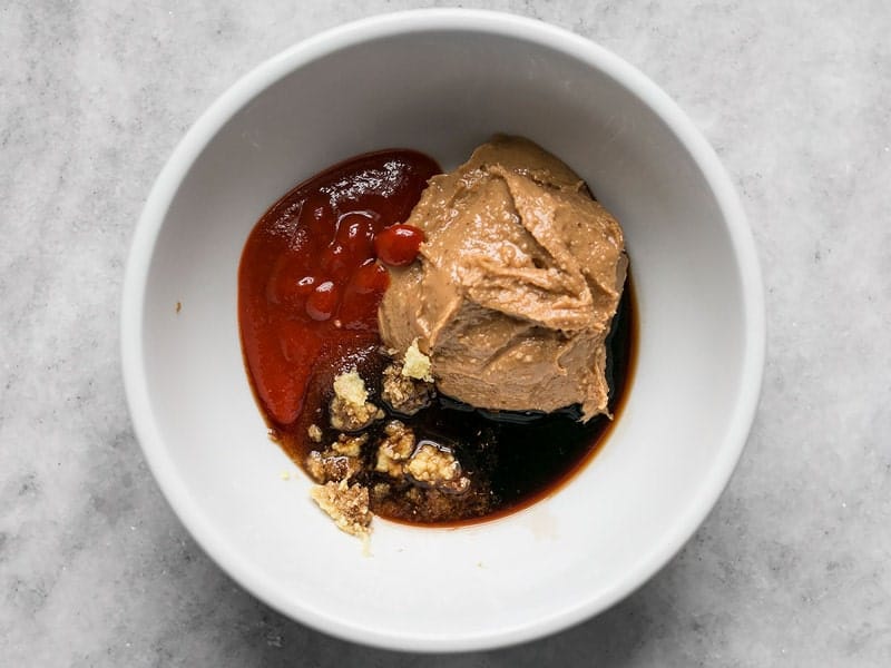 Spicy Peanut Sauce Ingredients in a bowl