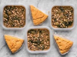 This Black Eyed Peas Meal Prep is comfort food defined and will keep you full, warm, and cozy during these cold winter days. BudgetBytes.com