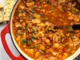 close up of the pot of cabbage soup