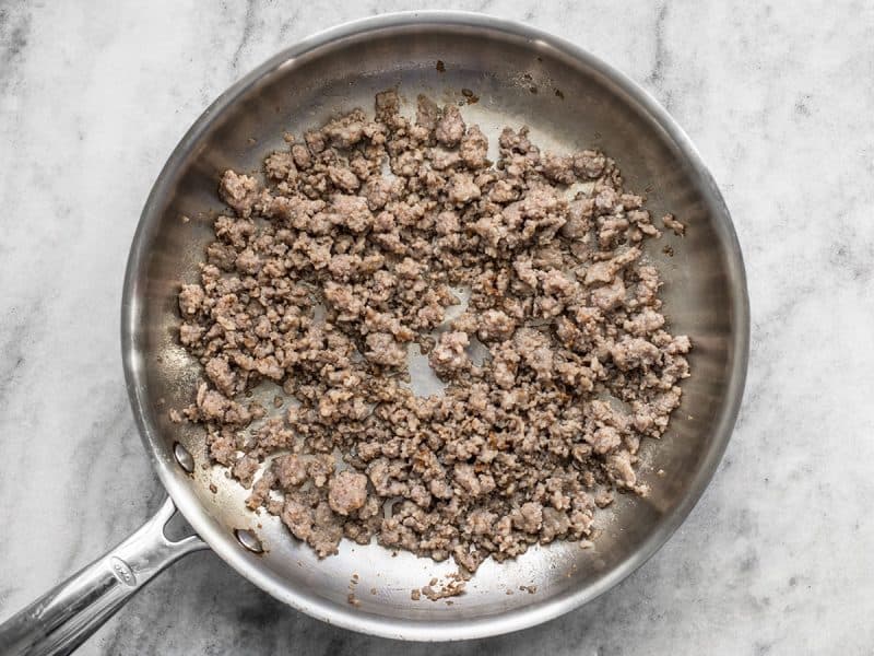 Cooked Ground Pork in skillet