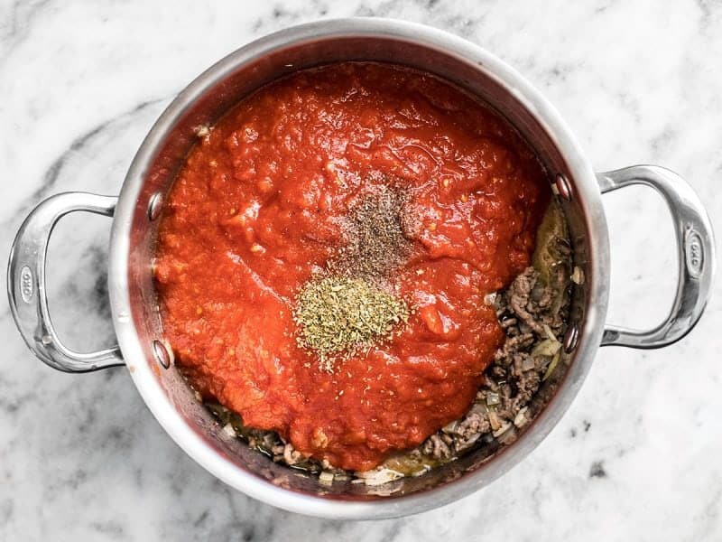 Crushed Tomatoes and Herbs in pot