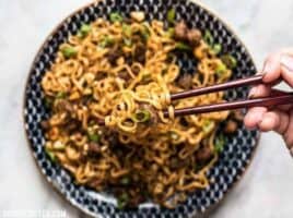 Sweet, salty, rich, and crunchy, these Pork and Peanut Dragon Noodles hit all the bases. It’s fast, easy comfort food for busy nights! BudgetBytes.com